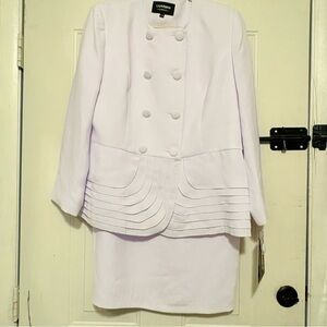 New Giovanna 2PC Elegant White Women's Skirt & Blazer Suit Set Size 14W $249
